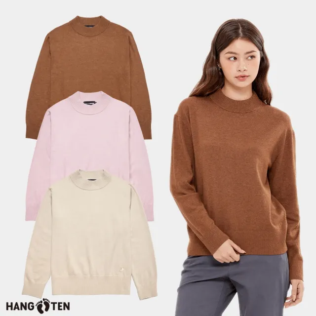 【Hang Ten】女裝-喀什米爾Cashmere混紡半高領寬鬆毛衣(多色選)