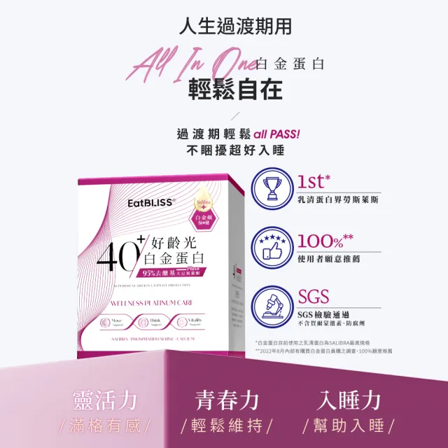 【Eatbliss 益比喜】好齡光白金蛋白 大豆異黃酮奶素 4盒組(10包/盒 于美人推薦 濃縮乳清蛋白.乳鐵蛋白)