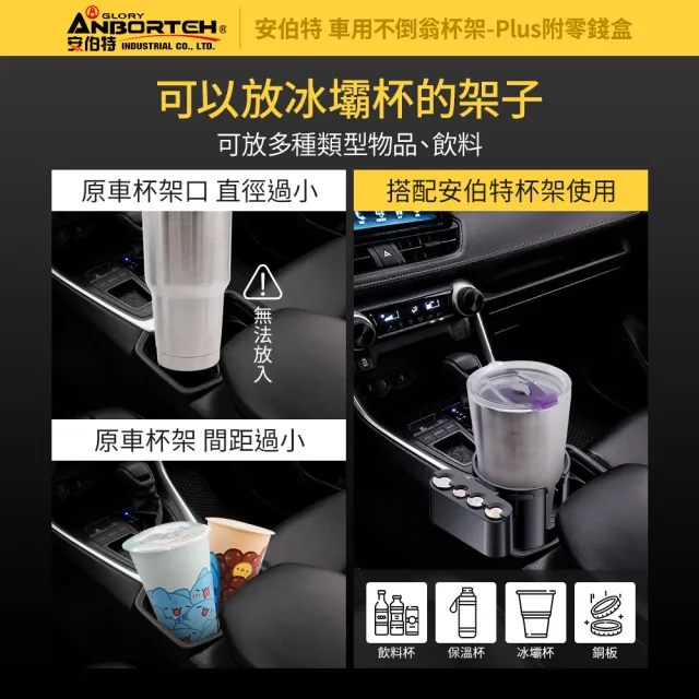 【ANBORTEH 安伯特】車用不倒翁杯架-Plus附零錢盒(車用杯架 汽車杯架 水杯架 置物架 飲料架)