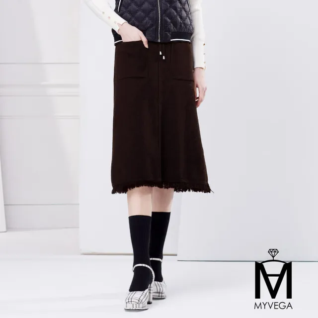 【MYVEGA 麥雪爾】MA雙口袋流蘇針織長裙-咖啡