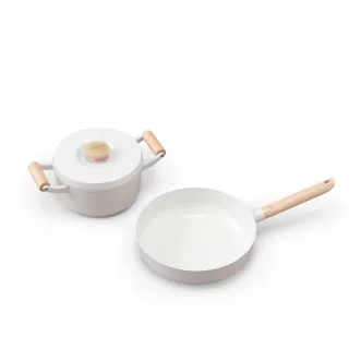 【IRIS】露歐頓IH不沾鍋具2鍋3件組 LUO-SE3(北歐風 IH 瓦斯爐 無水鍋 平底鍋 不沾鍋 湯鍋 煎鍋)