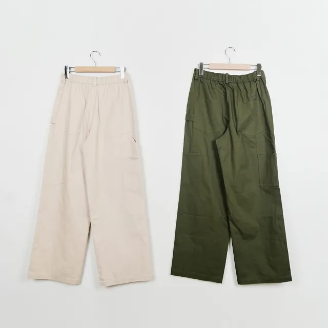 【MOSS CLUB】半腰鬆緊直筒工裝長褲(綠 杏)