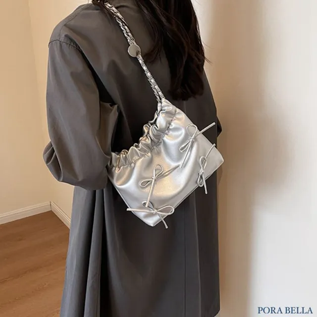 【Porabella】簡約休閒 褶皺蝴蝶結手提小包包水桶包 ins風 送女友 情人節禮物首選 Backpack Bags