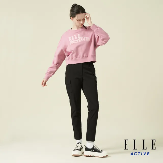 【ELLE ACTIVE】女款 四面彈平織休閒長褲-黑色(EA24A2W3404#99)