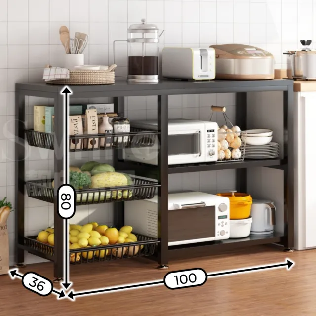 【靚白家居】可移動式置物架 100CM 中島款 S339(置物櫃 廚架 櫥櫃 電器架 微波爐架 收納層架 展示架)