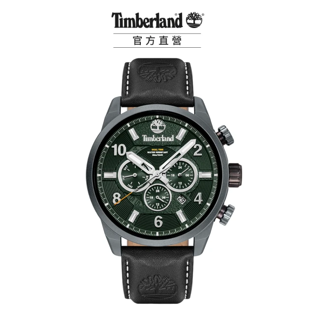 Timberland 男錶HENNIKER III系列 跳色秒針兩地時間腕錶 皮帶-綠/黑46mm(TDWGH2100605)