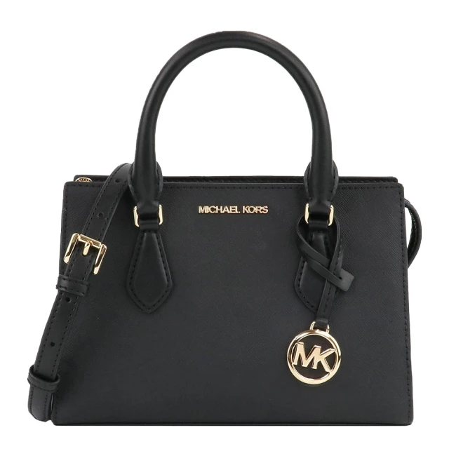 Michael Kors 金字Logo 防刮皮革三層手提斜背兩用包(黑)