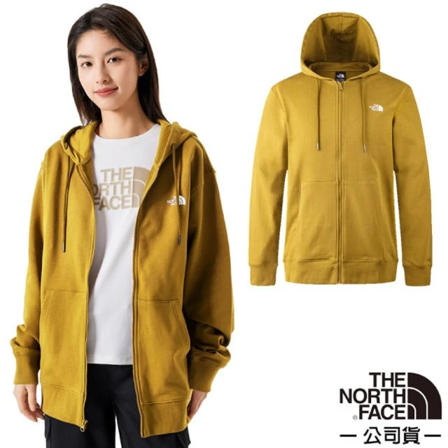 The North Face 男女 U TNF FULL ZIP KNIT TOP 機能性保暖透氣長袖連帽外套(83OR-ECJ 黃褐)