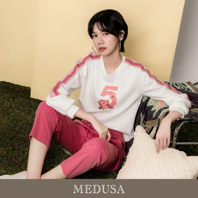 MEDUSA 曼度莎 現貨-粉紅5號運動風大學T（M-XL）｜女休閒上衣 長袖T恤 大學T(505-7140A)