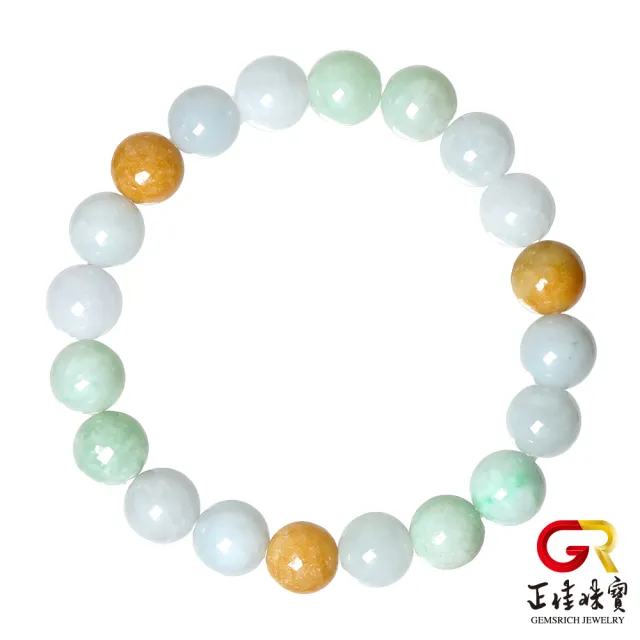 【正佳珠寶】翡翠 福祿壽三彩 8.8-9.3mm 天然A貨翡翠 緬甸玉翡翠手珠｜日本彈力繩