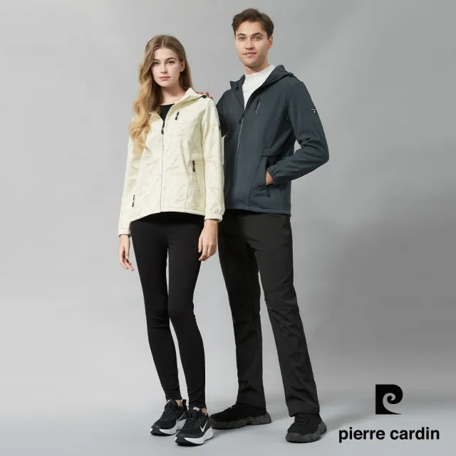 【pierre cardin 皮爾卡登】雙11 網路獨家 男女款 防風防潑水彈性印花機能軟殼連帽外套(多色任選)