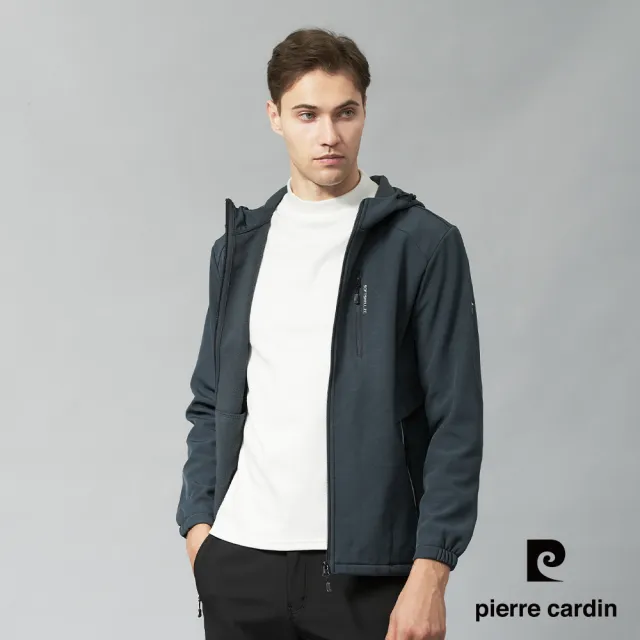 【pierre cardin 皮爾卡登】雙11 網路獨家 男女款 防風防潑水彈性印花機能軟殼連帽外套(多色任選)