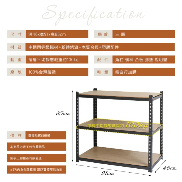 【居家cheaper】MIT專利免螺絲耐重角鋼架91x46x85cm三層(置物架 倉儲架 鐵架 荷重型層架 貨架 三層架)