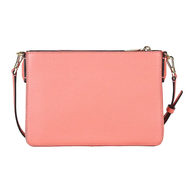 【KATE SPADE】Kate Spade Margaux 金字LOGO牛皮拉鏈斜背包(桃子粉)