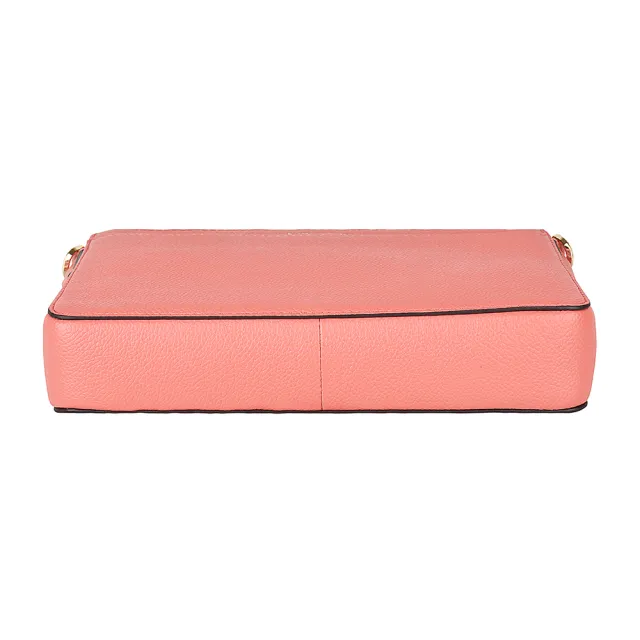 【KATE SPADE】Kate Spade Margaux 金字LOGO牛皮拉鏈斜背包(桃子粉)