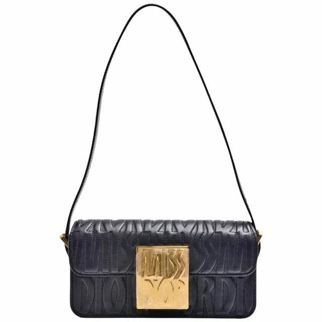 【Dior 迪奧】經典Miss Dior金屬LOGO絎縫小牛皮肩背包(黑色M2610UBOS_M900)