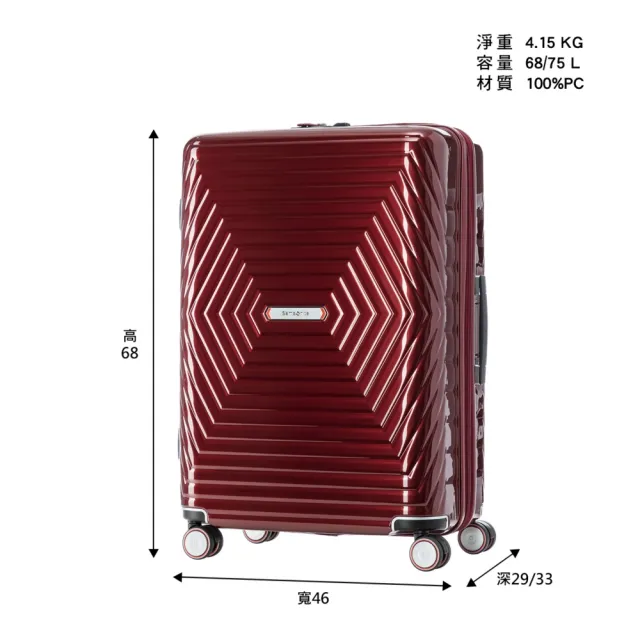 【Samsonite 新秀麗】25吋Astra立體幾何光澤PC可擴充TSA海關鎖行李箱/光芒箱(多色可選)