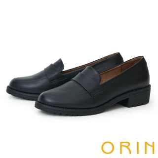 【ORIN】率性簡約牛皮中跟樂福鞋(黑色)