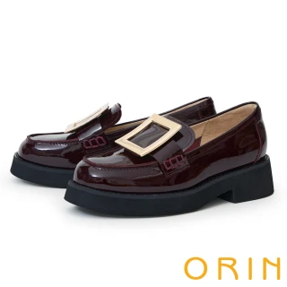 【ORIN】復古漆皮大方釦厚底樂福鞋(酒紅)