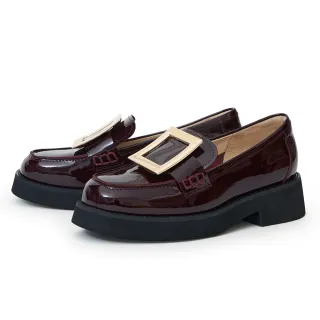 【ORIN】復古漆皮大方釦厚底樂福鞋(酒紅)