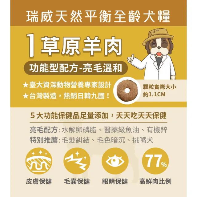 【瑞威寵糧】天然平衡 犬糧1號 草原羊肉 亮毛溫和配方 2kg(全齡犬 狗乾糧 狗飼料)