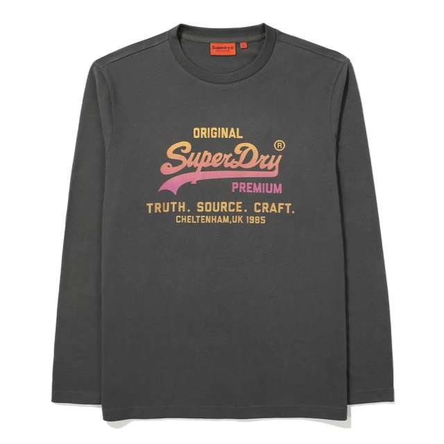 Superdry 韓版 中性款 男女適穿 大學T 長Tee Regular Fit Gradation(深灰)