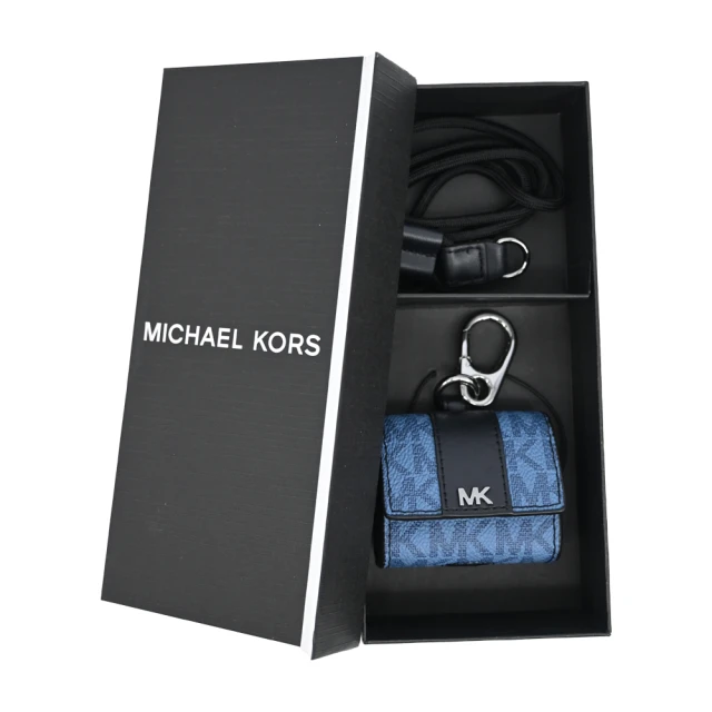 Michael Kors GIFTING藍色滿版LOGO造型背包吊飾/鑰匙圈/AIR PODS收納(附贈禮盒/掛繩)