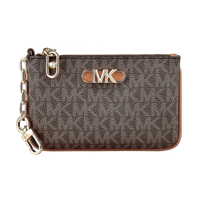 Michael Kors MK MICHAEL KORS PARKER LOGO拉鍊緹花PVC零錢包(橡子棕x深褐)