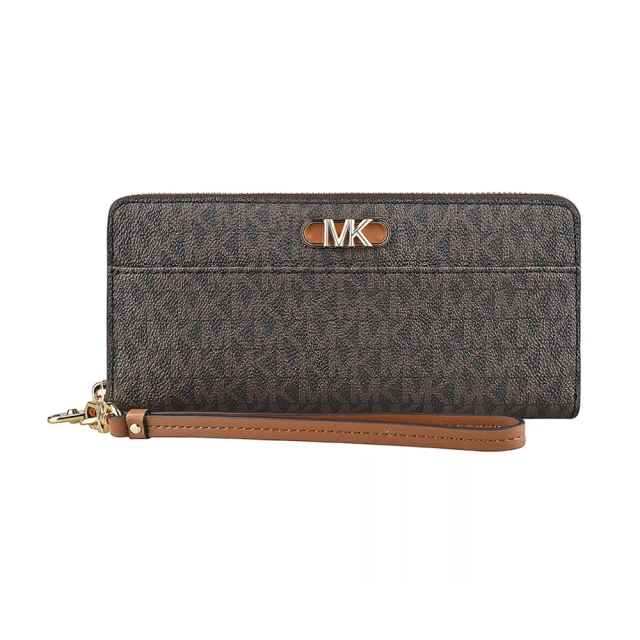 Michael Kors MK MICHAEL KORS PARKER LOGO拉鍊16卡緹花PVC手拿長夾(橡子棕x深褐)