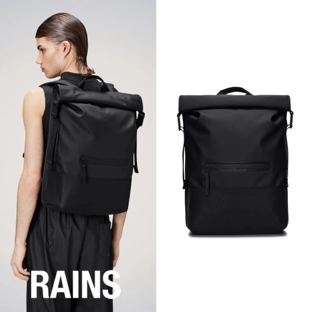 RAINS官方直營 Trail Rolltop Backpack 織帶防水捲蓋背包(Black 經典黑)