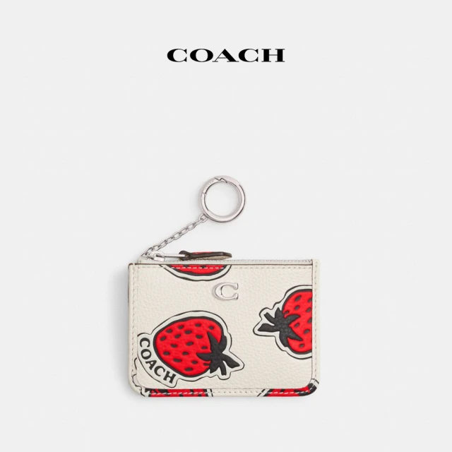 COACH 草莓印花迷你簡約型證件包-LH/粉筆白色 混合色(CT906)