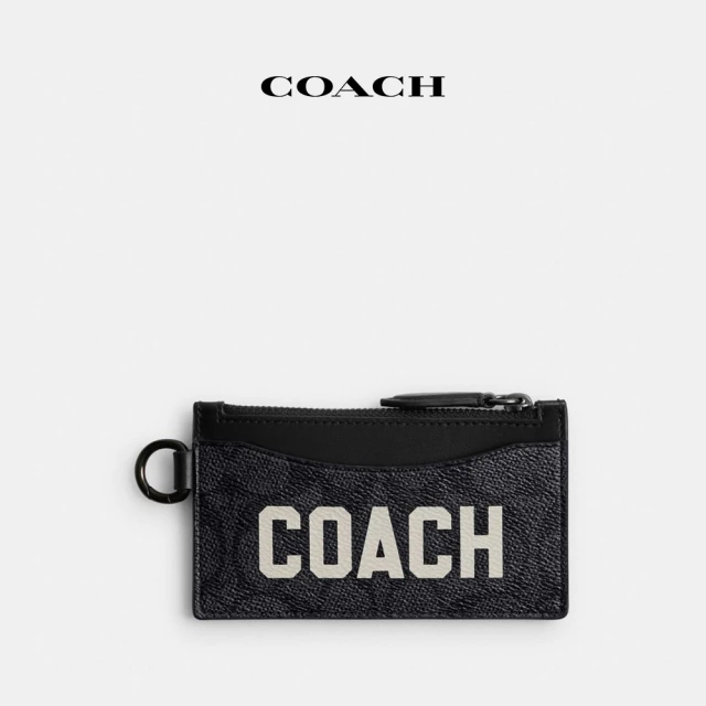 COACH 經典LogoCOACH圖案拉鍊卡夾-彩炭灰色(CP274)