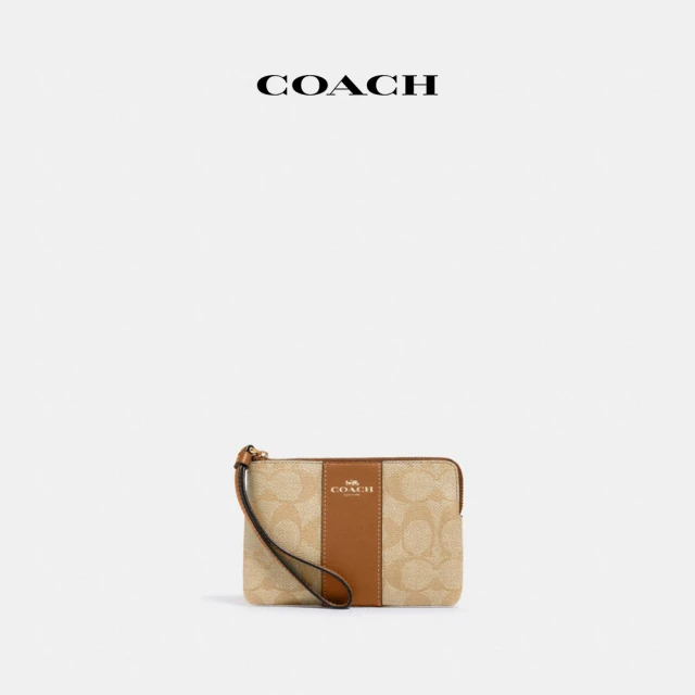 COACH 經典Logo拉鍊手腕包-IM/淺卡其色/淺馬鞍棕色(CS602)