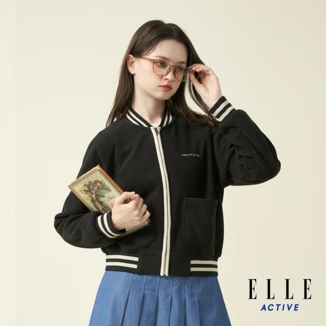 ELLE ACTIVE 女款 保暖刷毛棒球外套-黑色(EA24A2W6104#99)