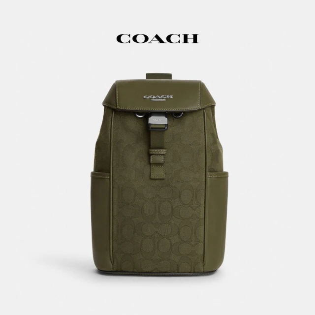 COACH 經典Logo帆布四方型纖巧型折疊皮夾-炭黑色/黑