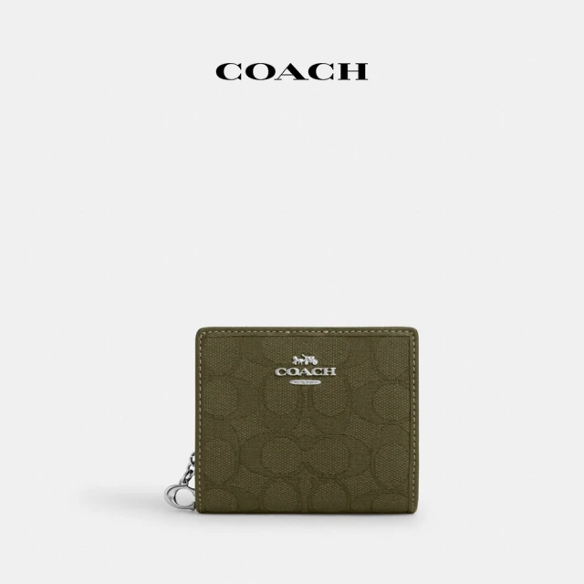 COACH 經典Logo搭釦皮夾-SV/灰橄欖色/灰橄欖色(CU401)