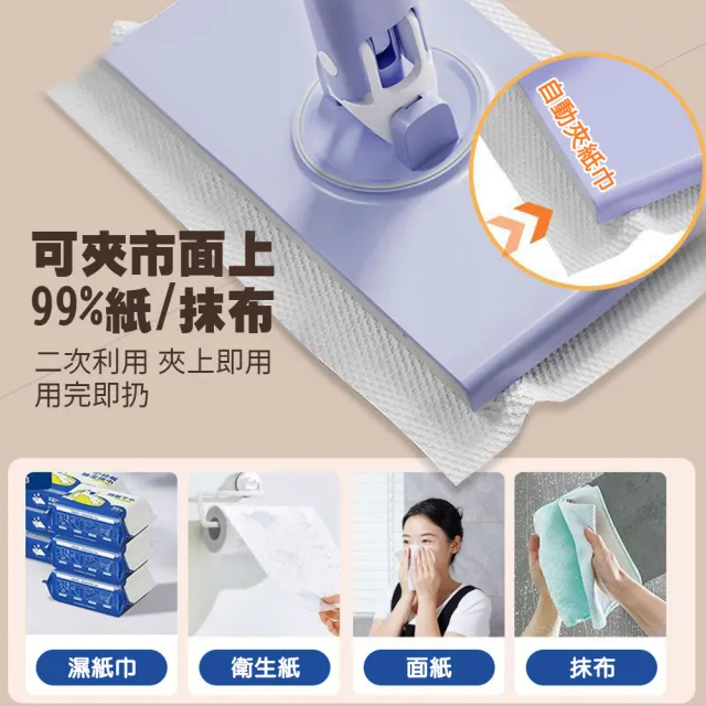 【蘿林嚴選】洗臉巾拖把(平板拖把 乾濕兩用拖 免洗拖把 免沾手 除塵 懶人拖把 居家清潔  ROYALLIN)