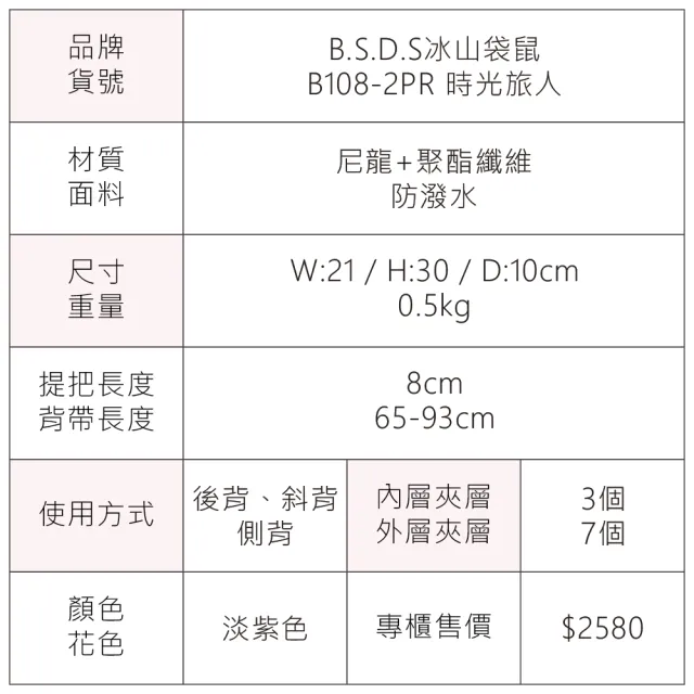 【冰山袋鼠】雙11 時光旅人 - 知性單肩後背兩用包 - 淡紫色(B108-2PR)