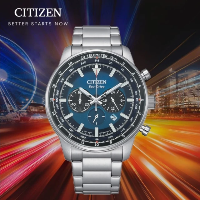 CITIZEN 星辰 Chronograph 光動能三眼計時手錶-藍44mm(CA4500-91L)