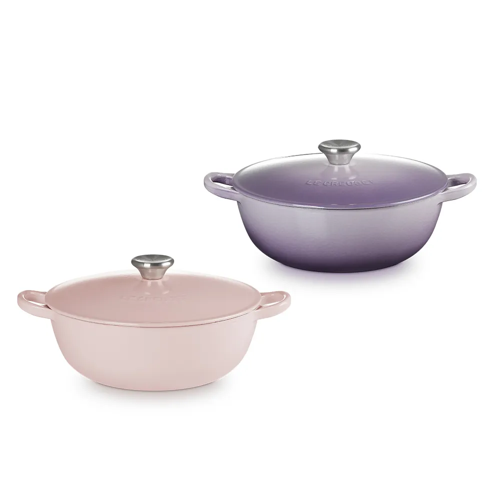 【Le Creuset】琺瑯鑄鐵鍋媽咪鍋 24cm(藍鈴紫/雪紡粉 2色選1)