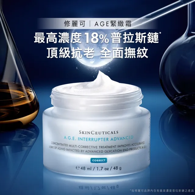 【Skin Ceuticals 修麗可】頂級抗氧撫紋★超濃度CE緊緻修護抗氧化精華 30ml+AGE普拉斯鏈活膚緊緻霜 48ml