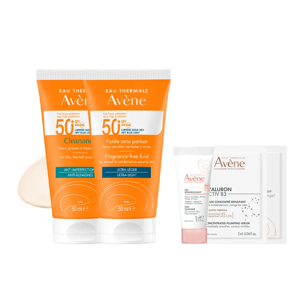 【Avene 雅漾官方直營】抗藍光超能無香/控油防曬2入組(SPF50+/海洋友善)(防曬/防曬乳)