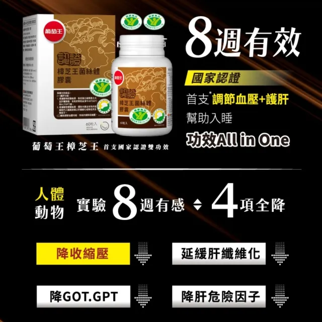 【葡萄王】認證樟芝60粒X8瓶 共480粒(陳志強推薦 GABA 芝麻素 幫助入睡 牛樟芝 葡萄王官方)