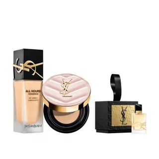 【YSL】官方直營 恆久完美水光感底妝組(午夜粉底25ml+粉氣墊12g)