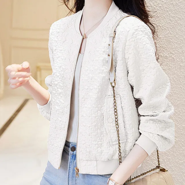 【Alishia】休閒帥氣短版女棒球外套 夾克外套 M-2XL(白色 / 粉色)