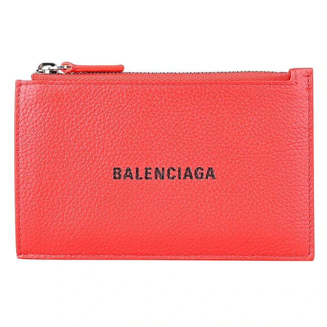 Balenciaga 巴黎世家 BALENCIAGA黑字LOGO荔枝紋牛皮零錢卡夾包(紅)