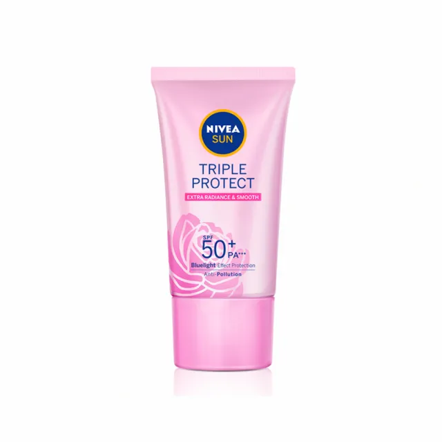 【NIVEA 妮維雅】三重防護輕透防曬凝乳40ml系列-3入組SPF50+(自然透亮/抗油不致痘/彈潤保水)