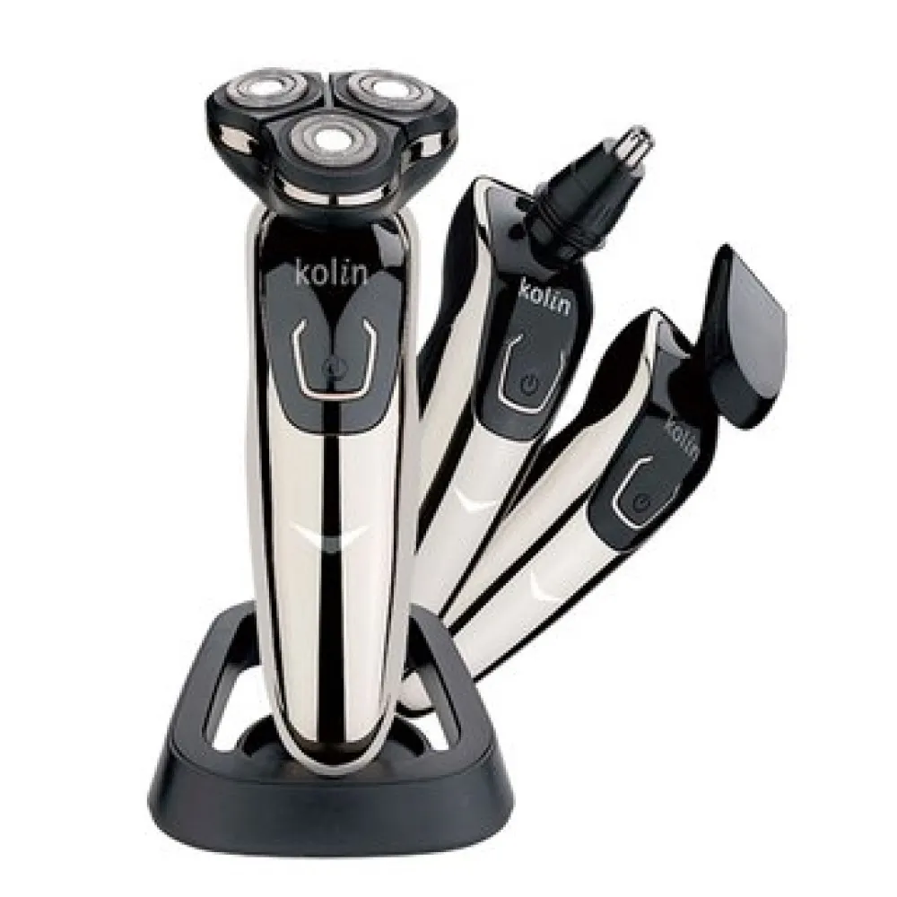 【Kolin 歌林】旗艦版三刀頭水洗刮鬍刀 3機一體 鼻毛刀 鬢角 KSH-HCW11U(國際電壓 雙刀環設計 全機防水)