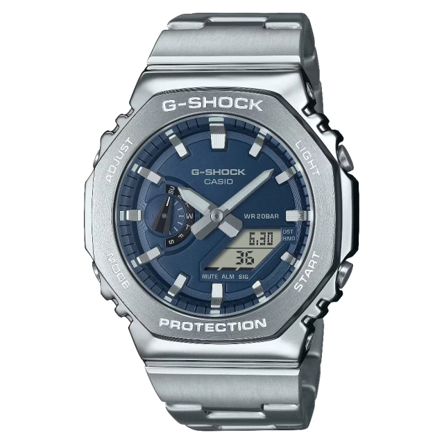 CASIO 卡西歐 G-SHOCK 2100 系列 八角形金屬雙顯錶 海軍藍面 44.4 mm(GM-2110D-2B)