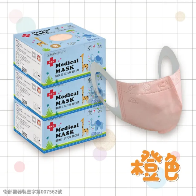 【GRANDE 格安德】格安德三次元學童醫用口罩X3盒 兒童3D立體醫療級口罩(50入/盒-兒童口罩/素面/素色)